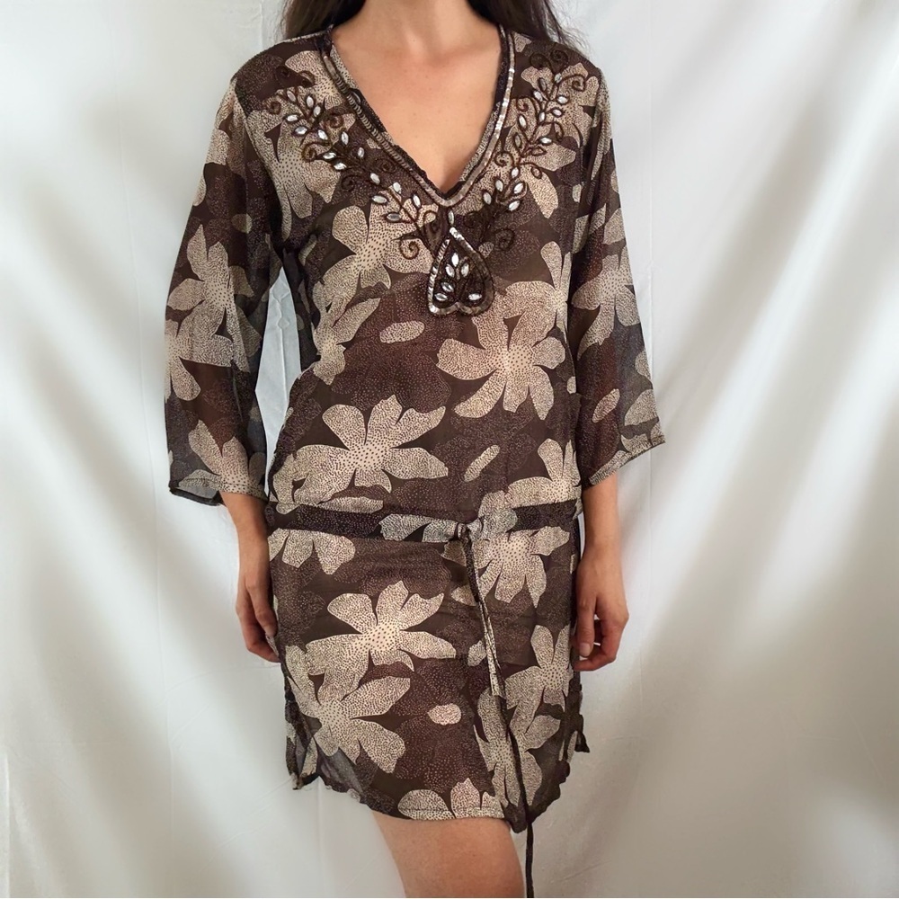 Vintage Y2K sheer sequin fairy boho dress cover up Priya medium large floral